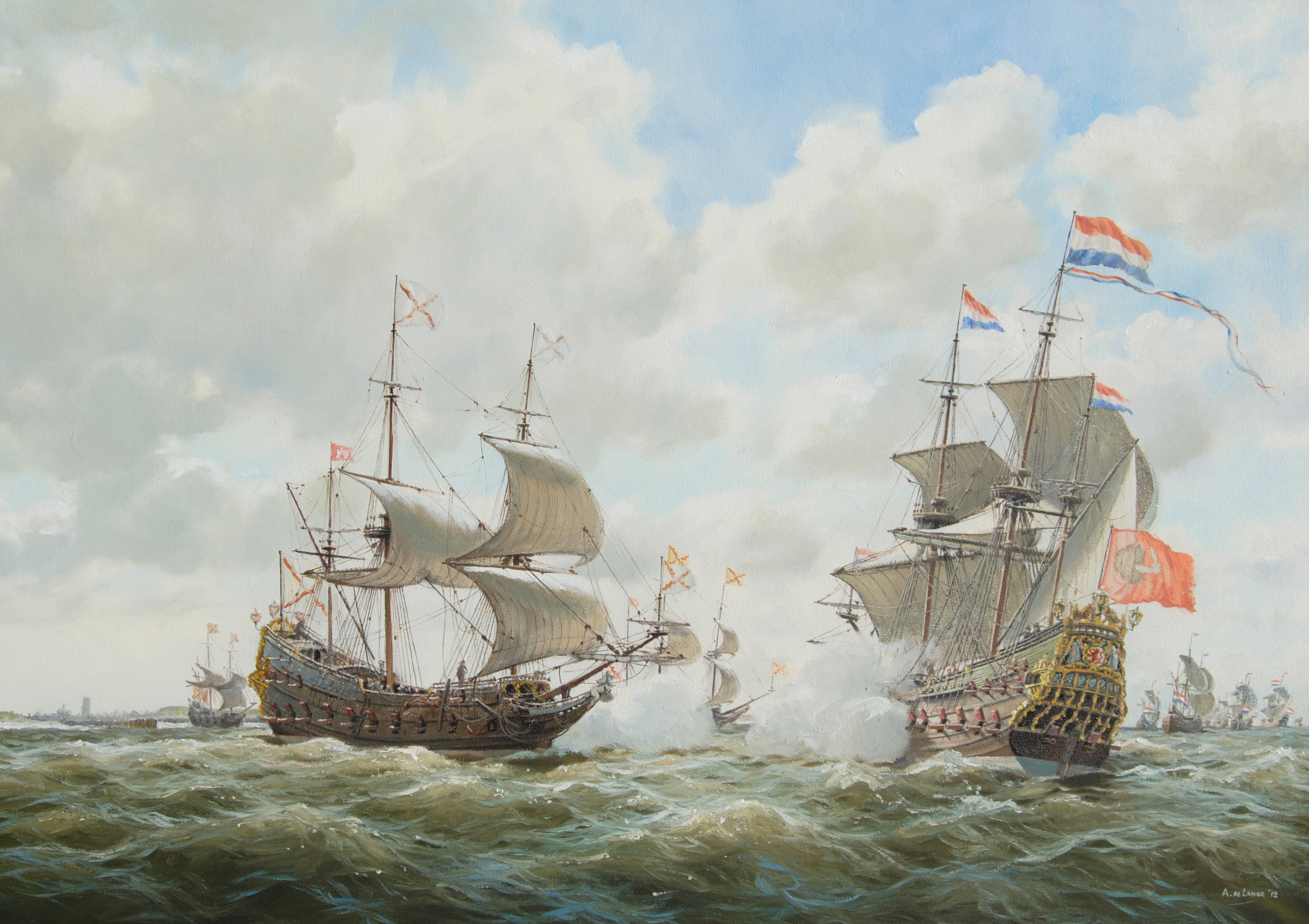 Duinkerker kapers in gevecht met een Nederlands oorlogschip